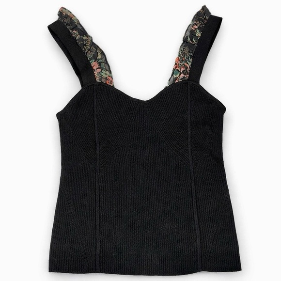 Maeve Tops - Maeve Knit Ribbed Tank W/Floral Ruffle Straps Size XXS